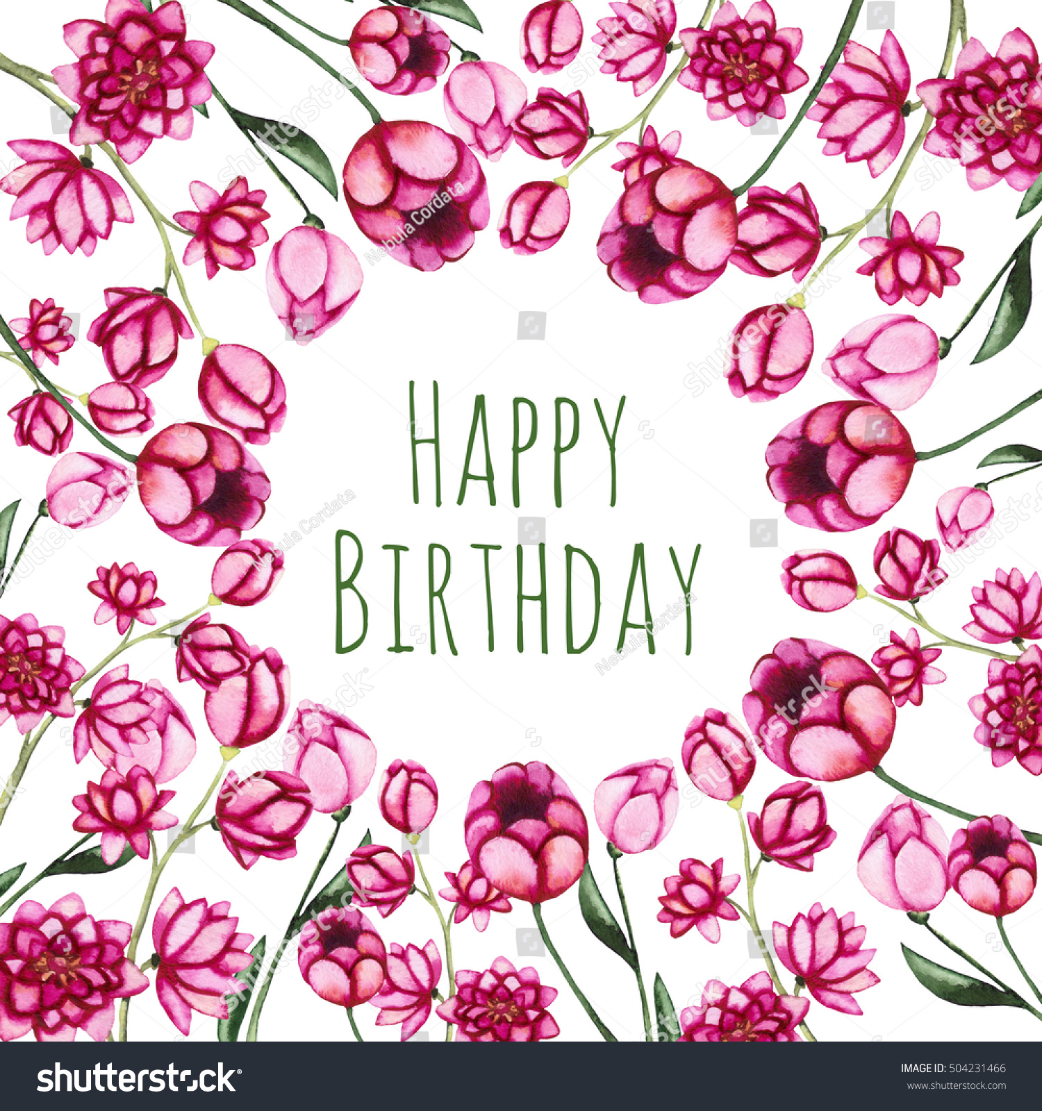 Happy Birthday Greeting Card Watercolor Bright Stock Illustration 504231466