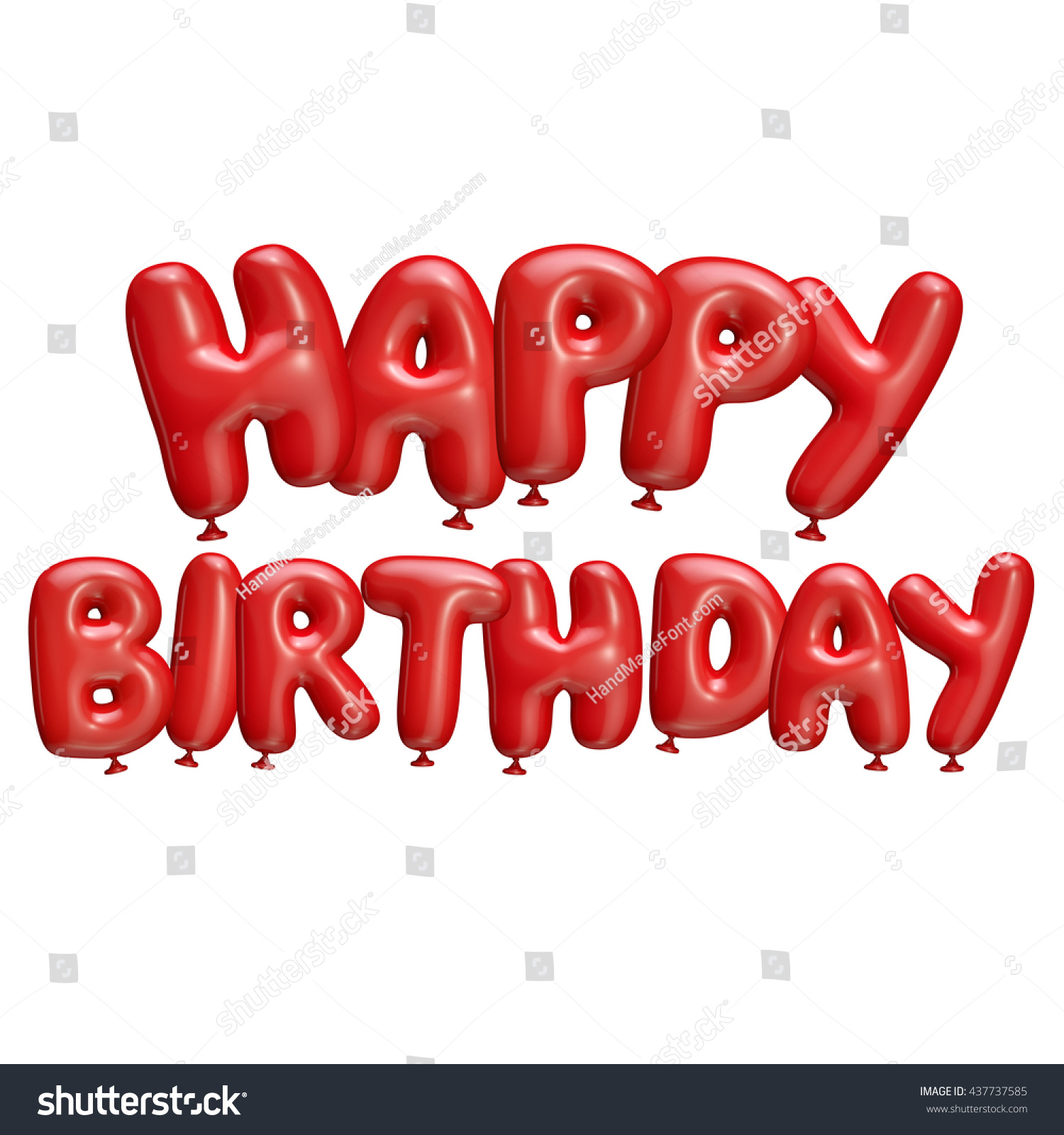 Happy Birthday Text From Red Balloons Template On White Background. 3d ...