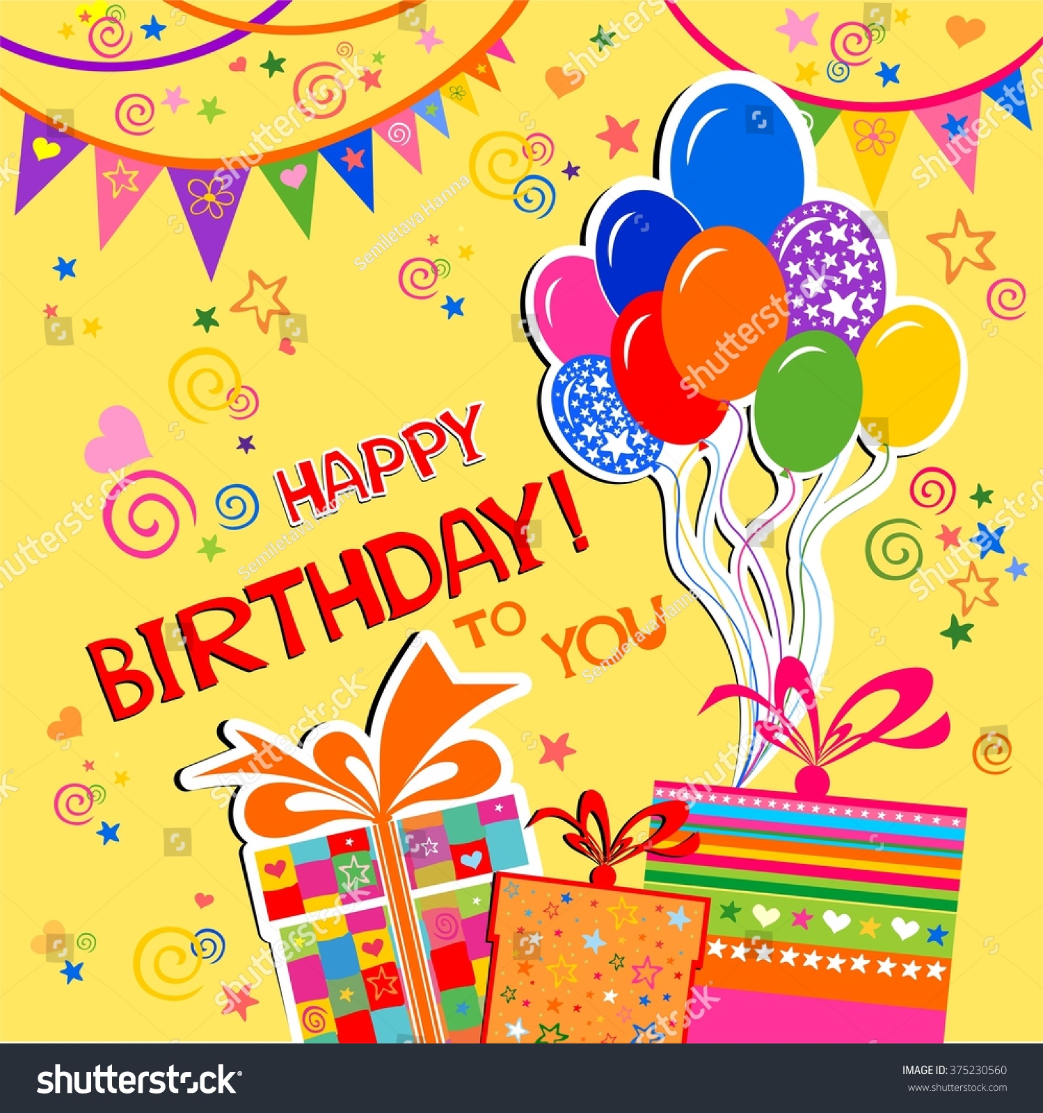 Happy Birthday To You! Birthday Card. Celebration Yellow Background ...