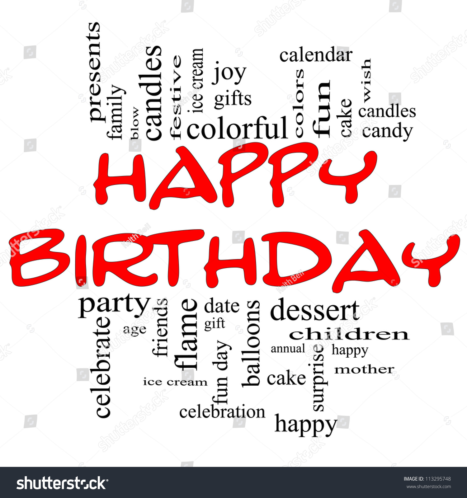 Happy Birthday Word Cloud Concept In Red & Black Letters With Great ...