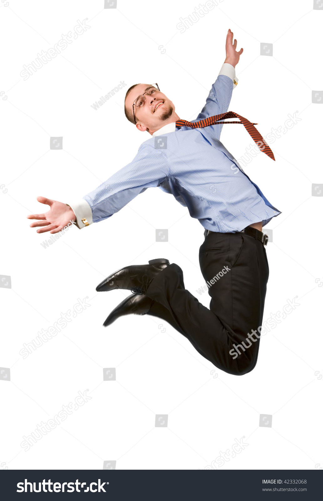 Happy Businessman Leaping Into Air Isolated Stock Photo 42332068 ...