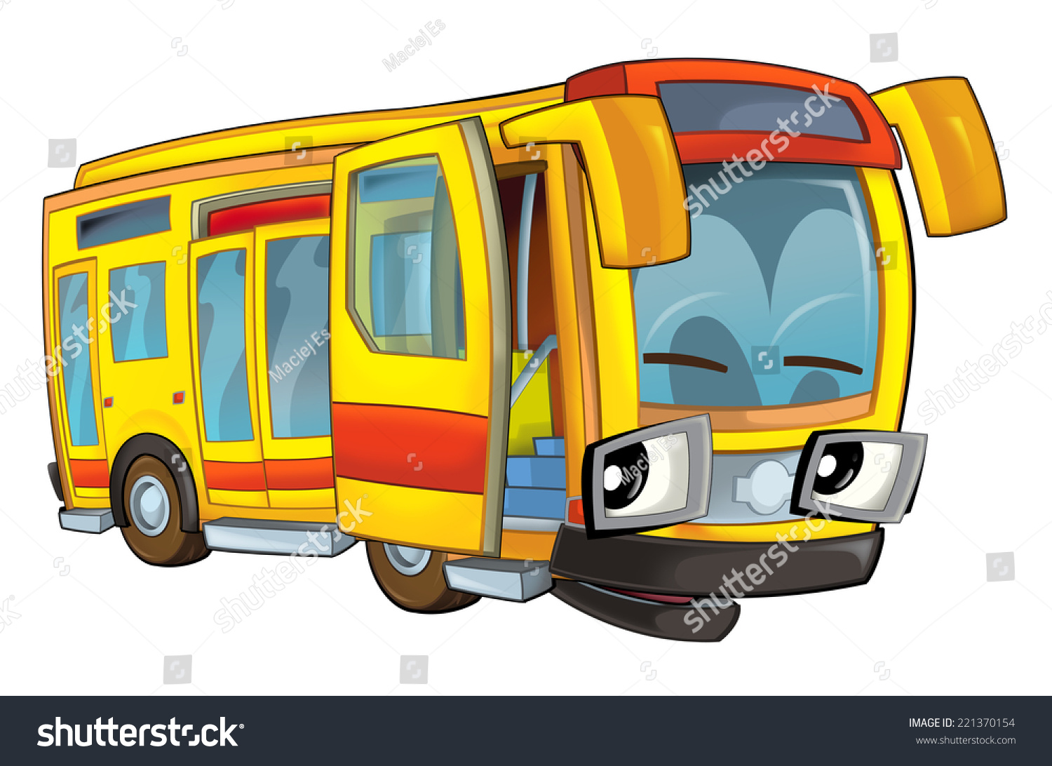 Happy Cartoon Bus Caricature Illustration Children Stock Illustration ...