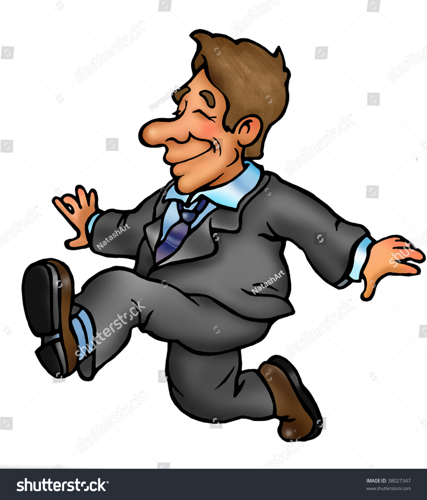 Happy Cartoon Man Suit Dancing Running Stock Illustration 38027347 