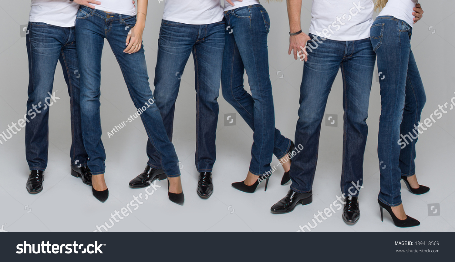 Happy Casual People Wear Jeans Only Legs Stock Photo 