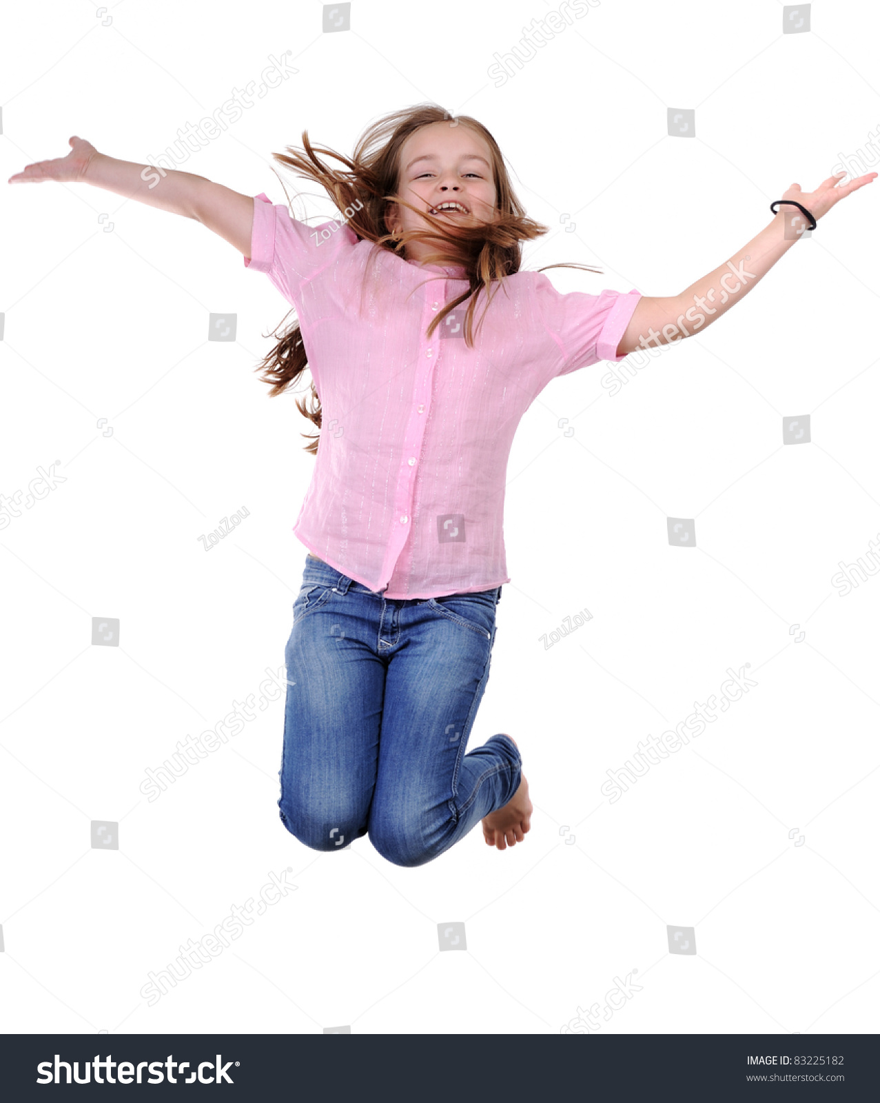 Happy Child Jumping Mid Air Isolated Stock Photo Edit Now 2251