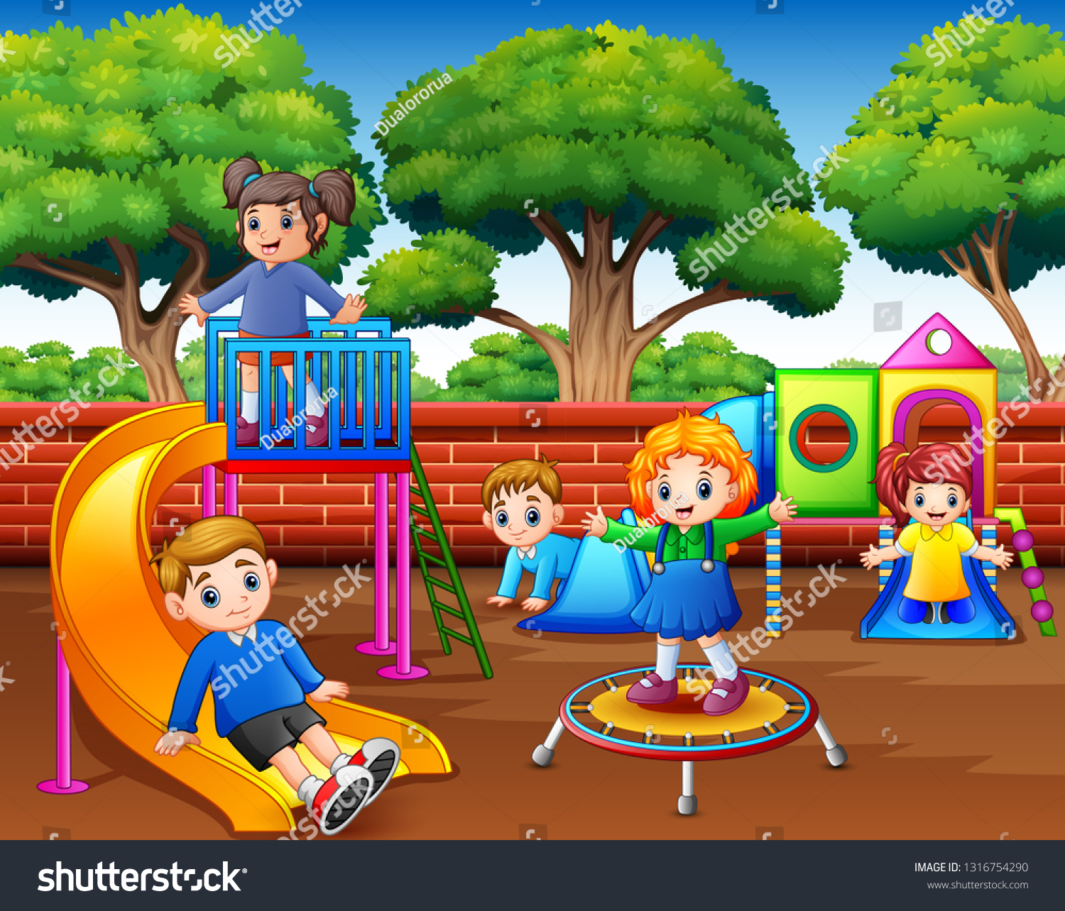 Happy Children Playing Playground Daytime Stock Illustration 1316754290 ...