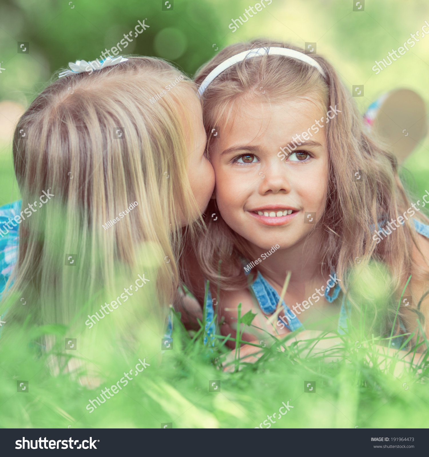 Happy Children Relaxing On Grass Summer Stock Photo 191964473 ...