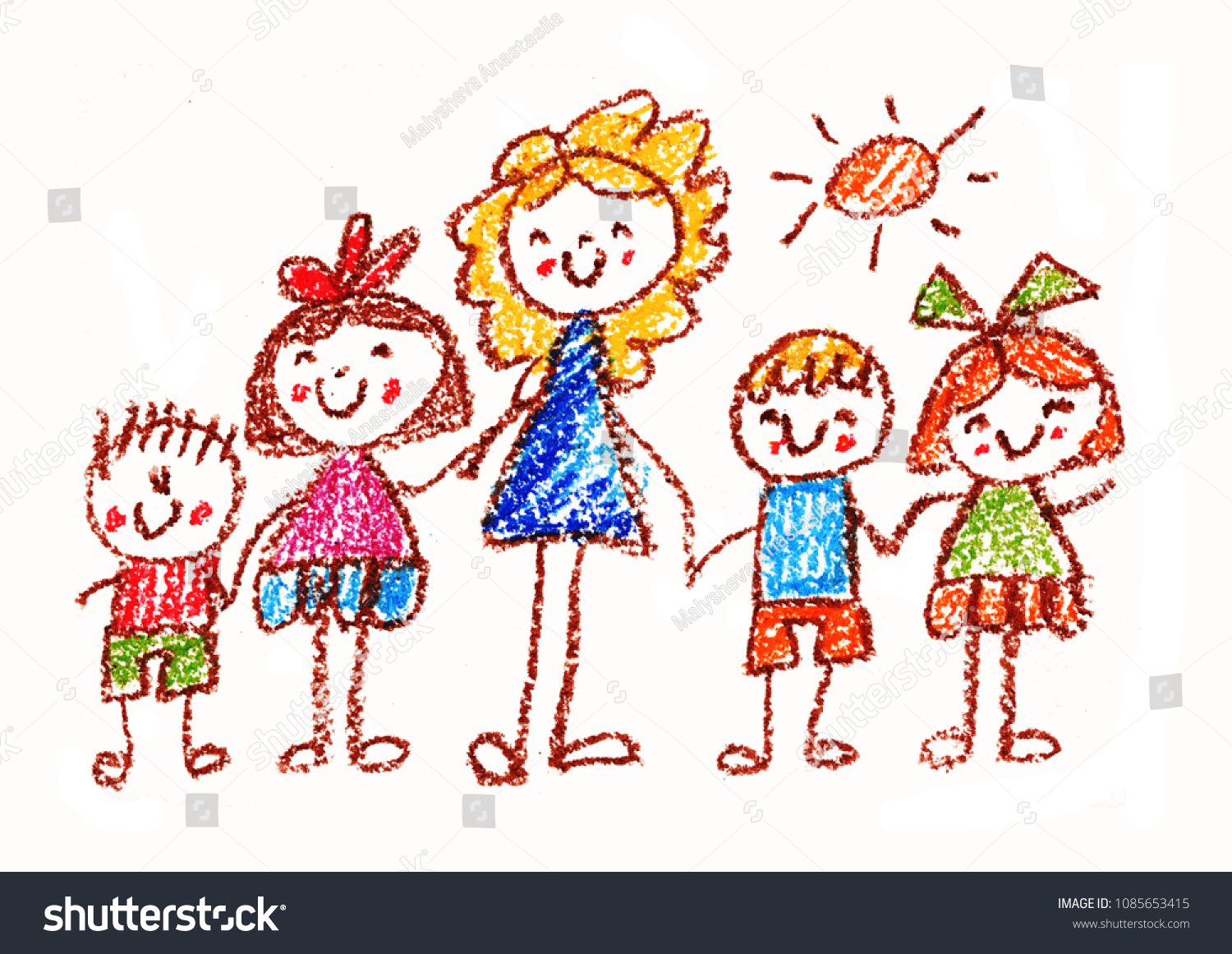 Happy Children Teacher Boys Girls Preschool Stock Illustration ...