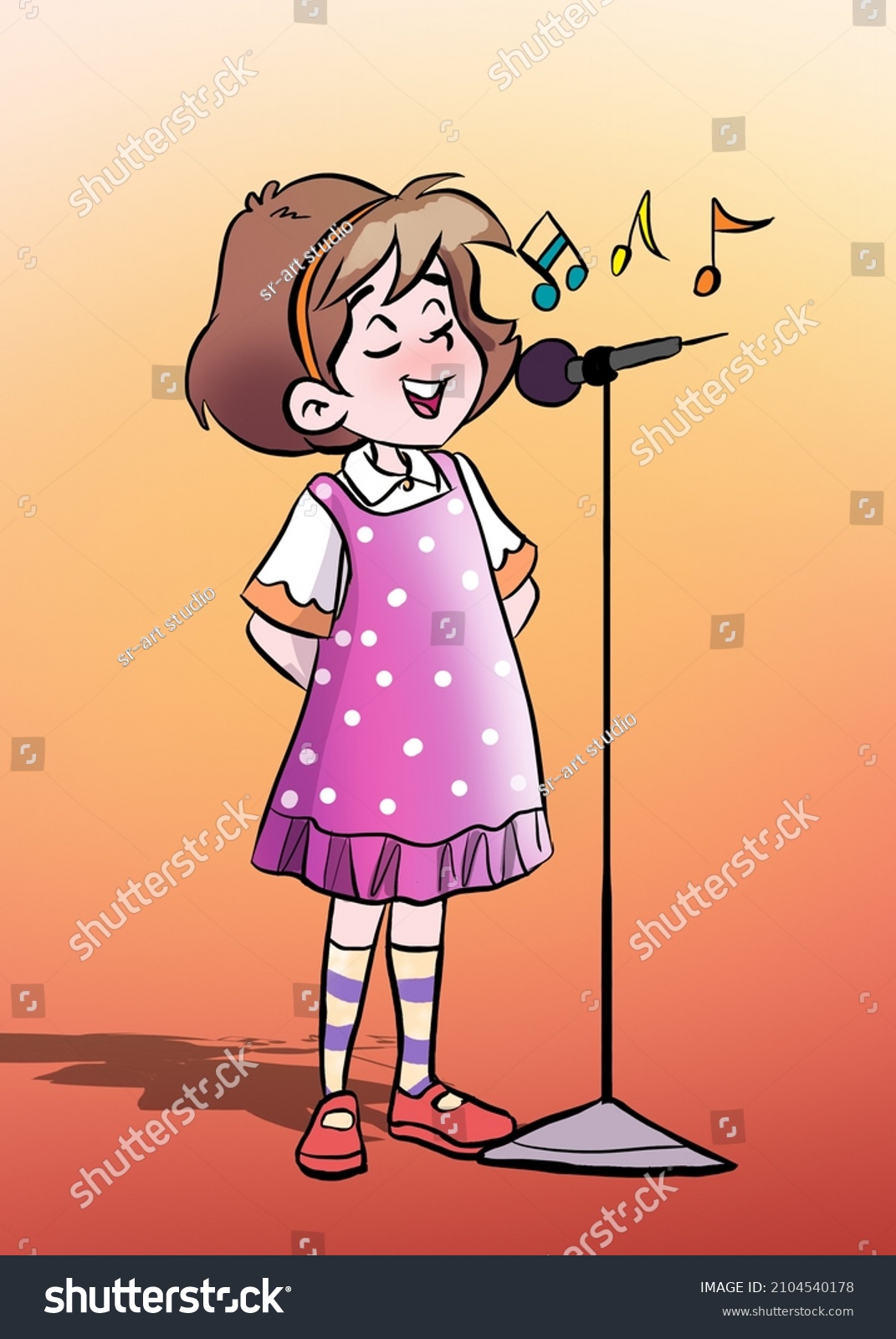 Happy Cute Kid Girl Sing Smile Stock Illustration 2104540178