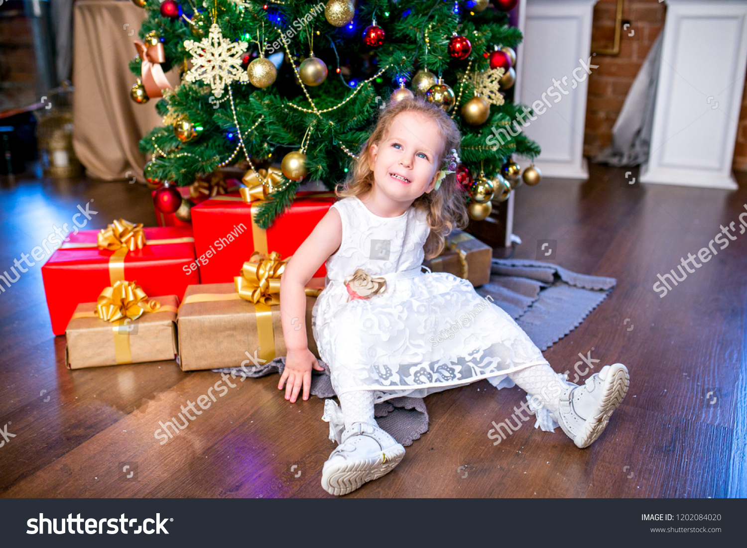 Happy Cute Little Girl White Dress Stock Photo 1202084020 | Shutterstock