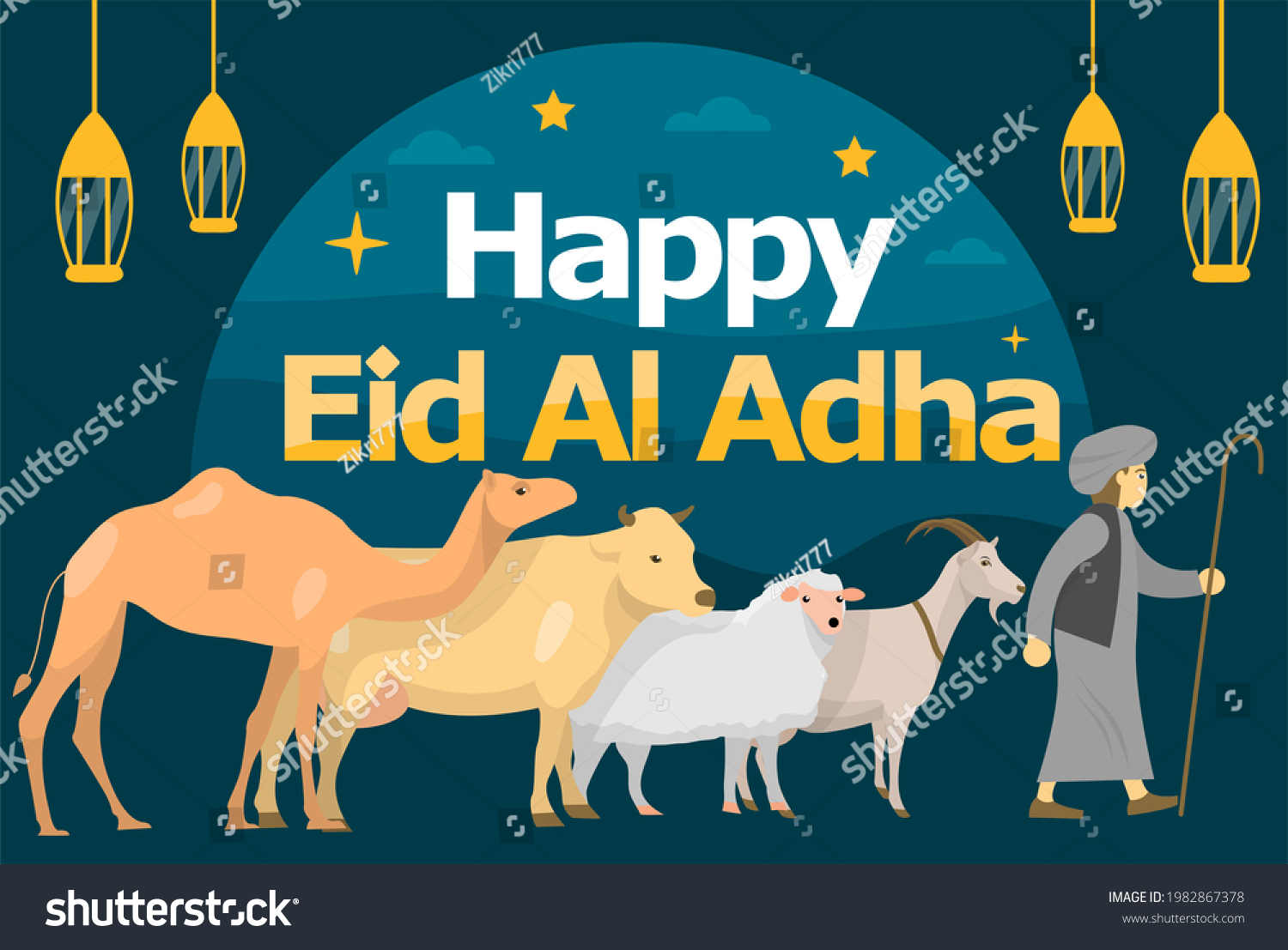 Happy Eid Al Adha Hari Raya Stock Illustration 1982867378 Shutterstock