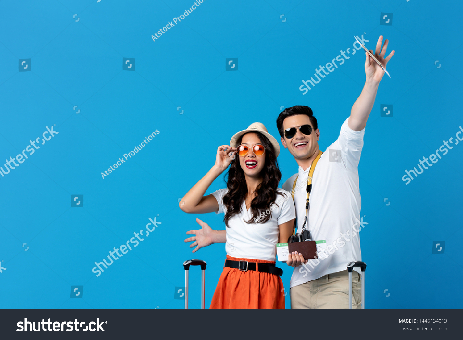 Happy Excited Young Couple Tourists Holding Stock Photo Edit Now