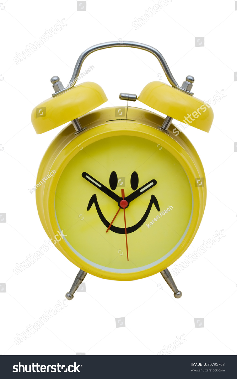Happy Face Alarm Clock On White Background, Alarm Clock Stock Photo ...