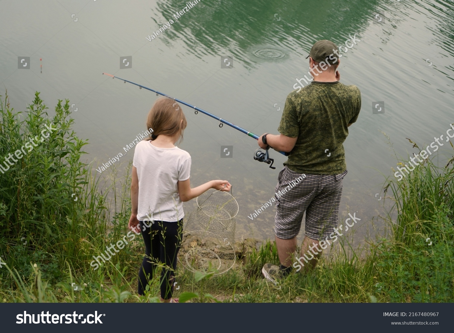 Happy Family Daughter Father Fishing On Stock Photo 2167480967 ...