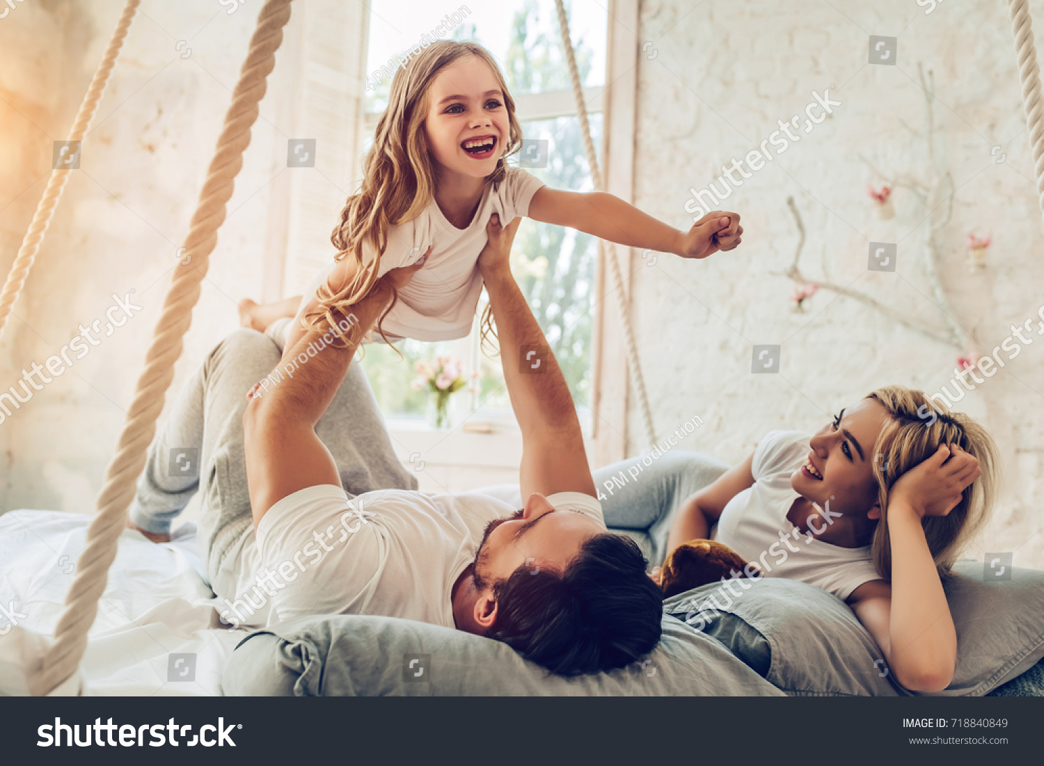 Happy Family Having Fun Bedroom Enjoying Stock Photo Edit