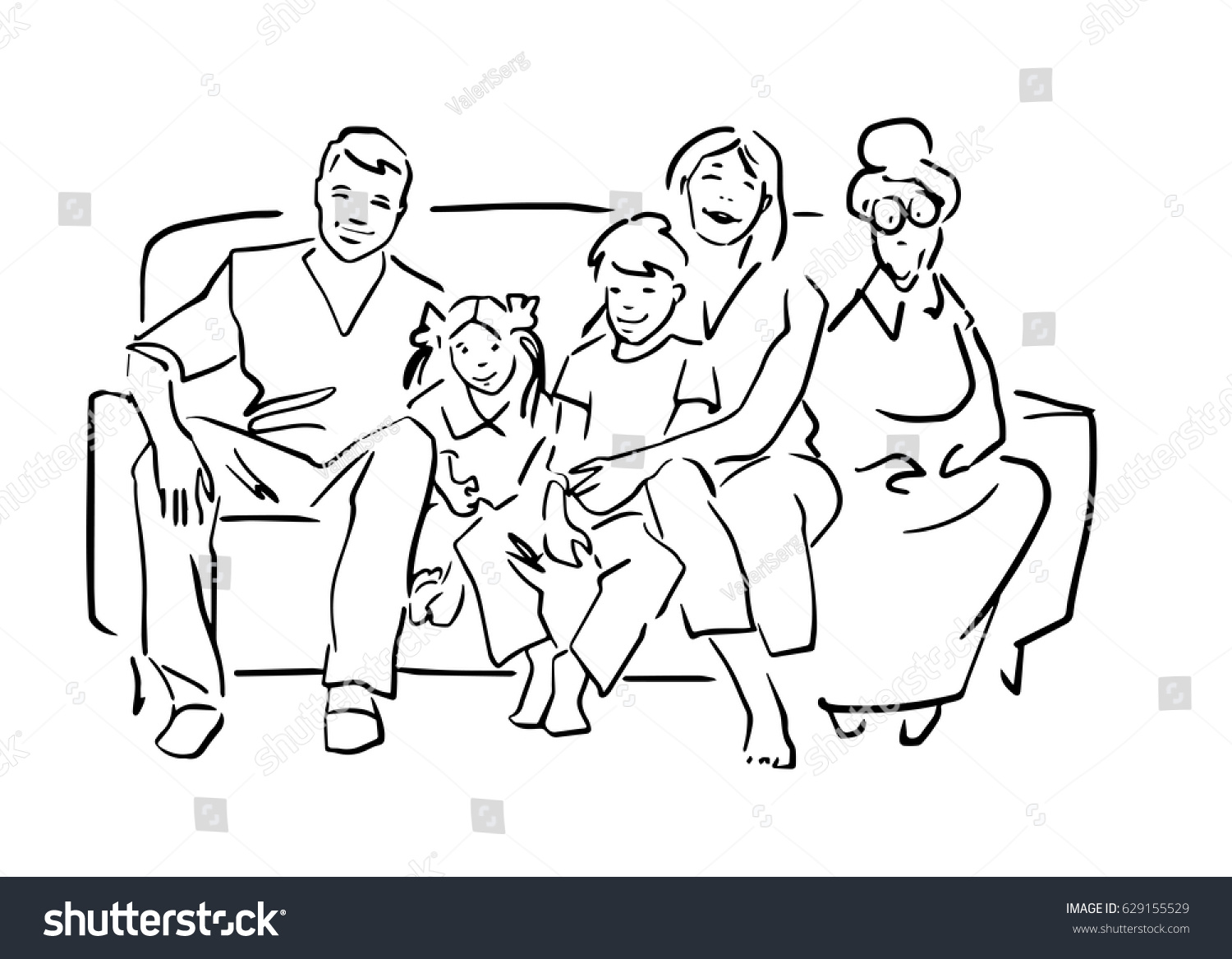 Happy family is sitting on the sofa in home atmosphere. Father, mother