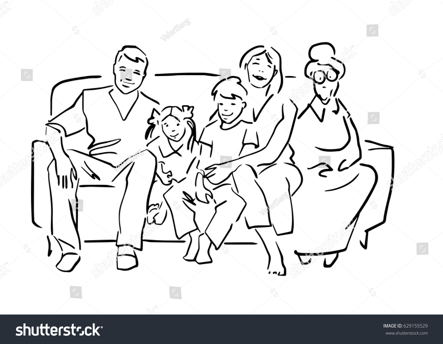 Happy Family Sitting On Sofa Home Stock Illustration 629155529