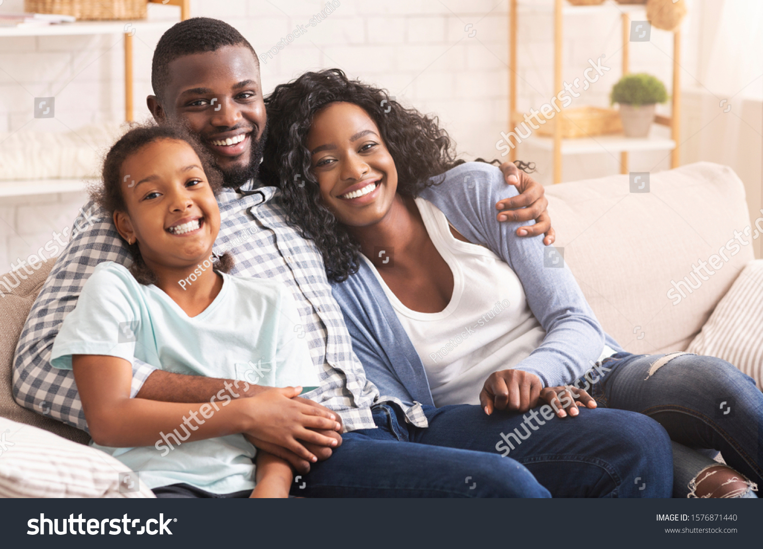 Happy Family Portrait Smiling Black Mother Stock Photo 1576871440 