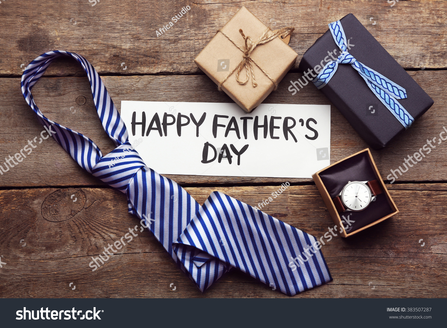 Happy Fathers Day Inscription Tie Watch Stock Photo 383507287 