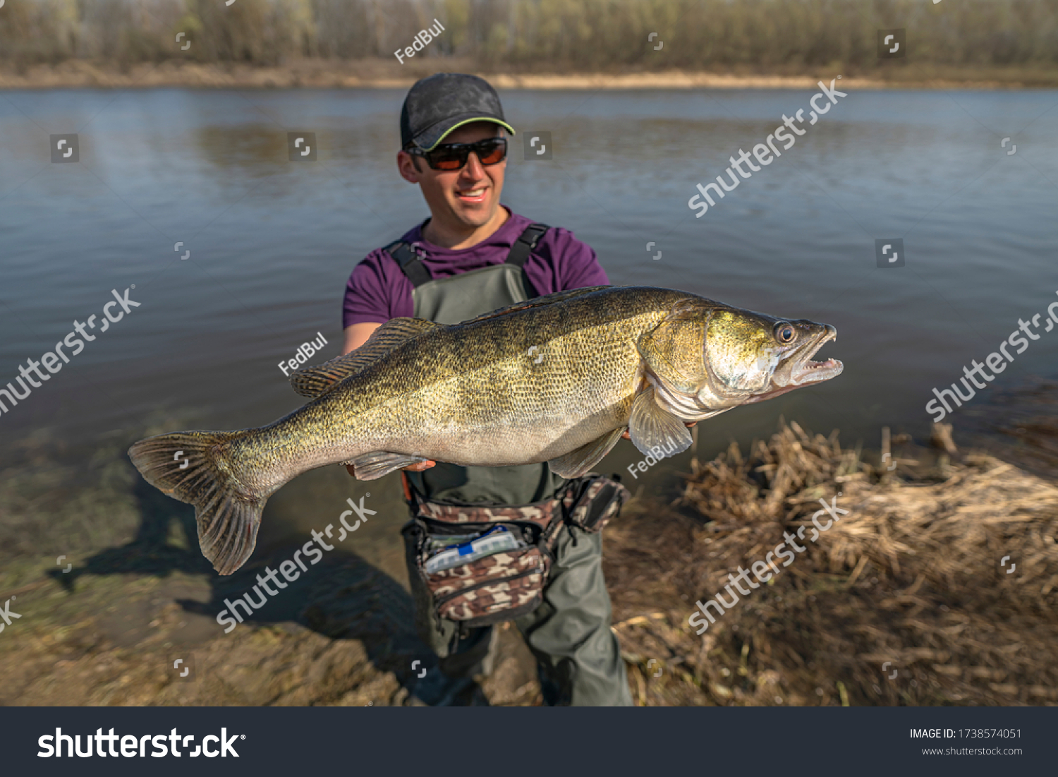 Happy Fisherman Big Zander Success Walleye Stock Photo 1738574051