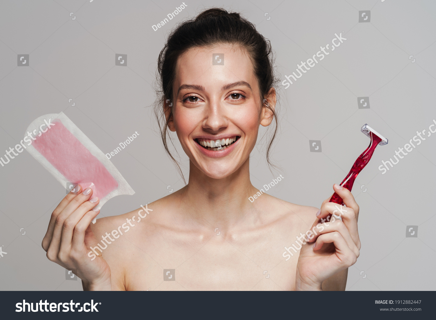 Happy Halfnaked Woman Posing Razor Wax Stock Photo Shutterstock