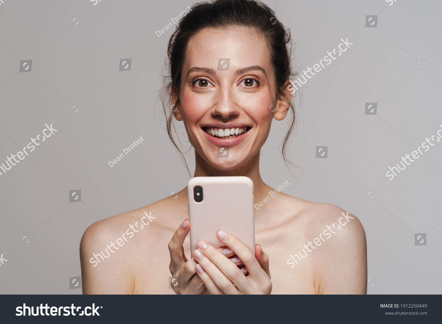 Happy Halfnaked Woman Smiling While Using Stock Photo Shutterstock