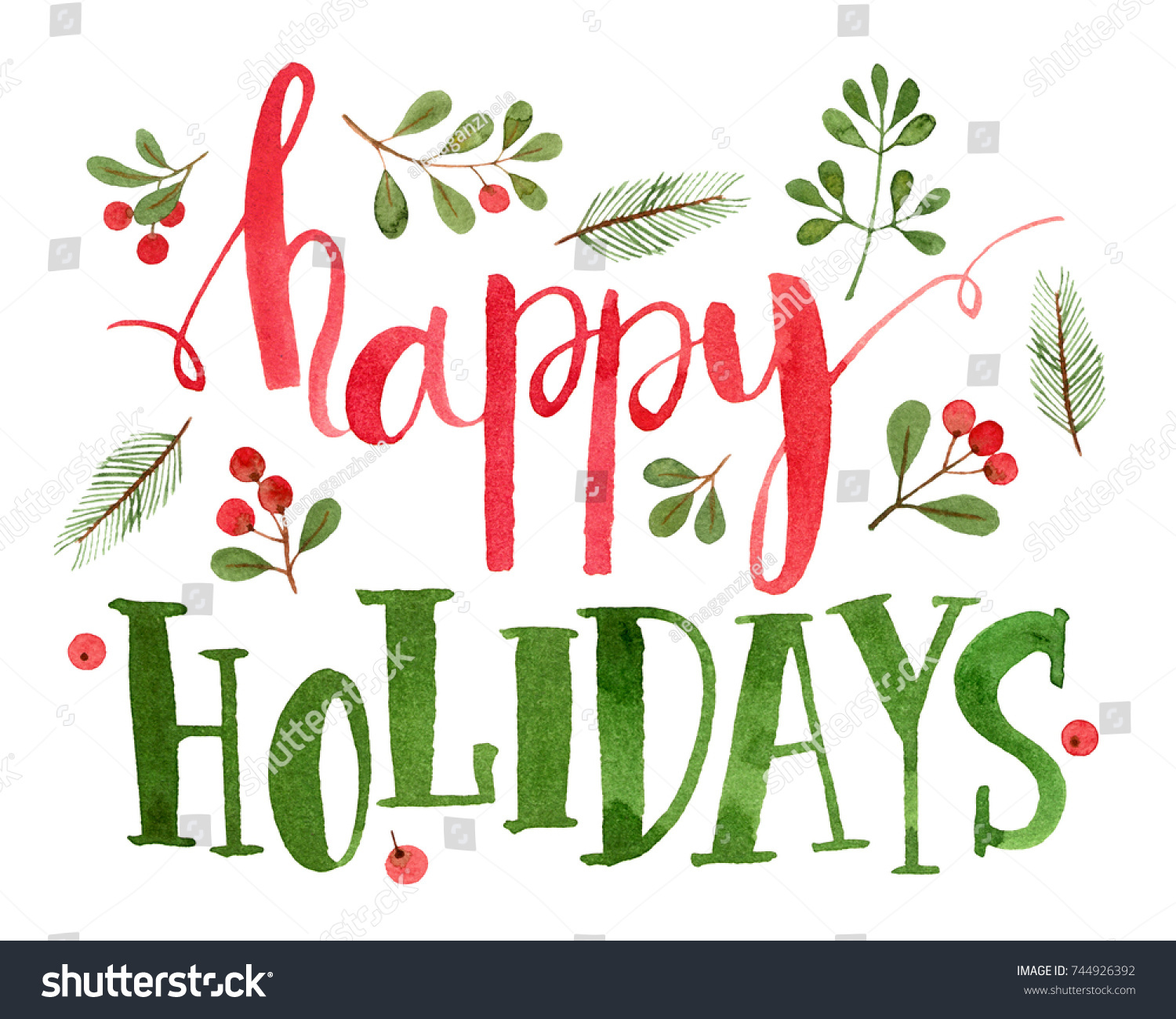 Happy Holidays Card Watercolor Illustration Lettering Stock Illustration 744926392