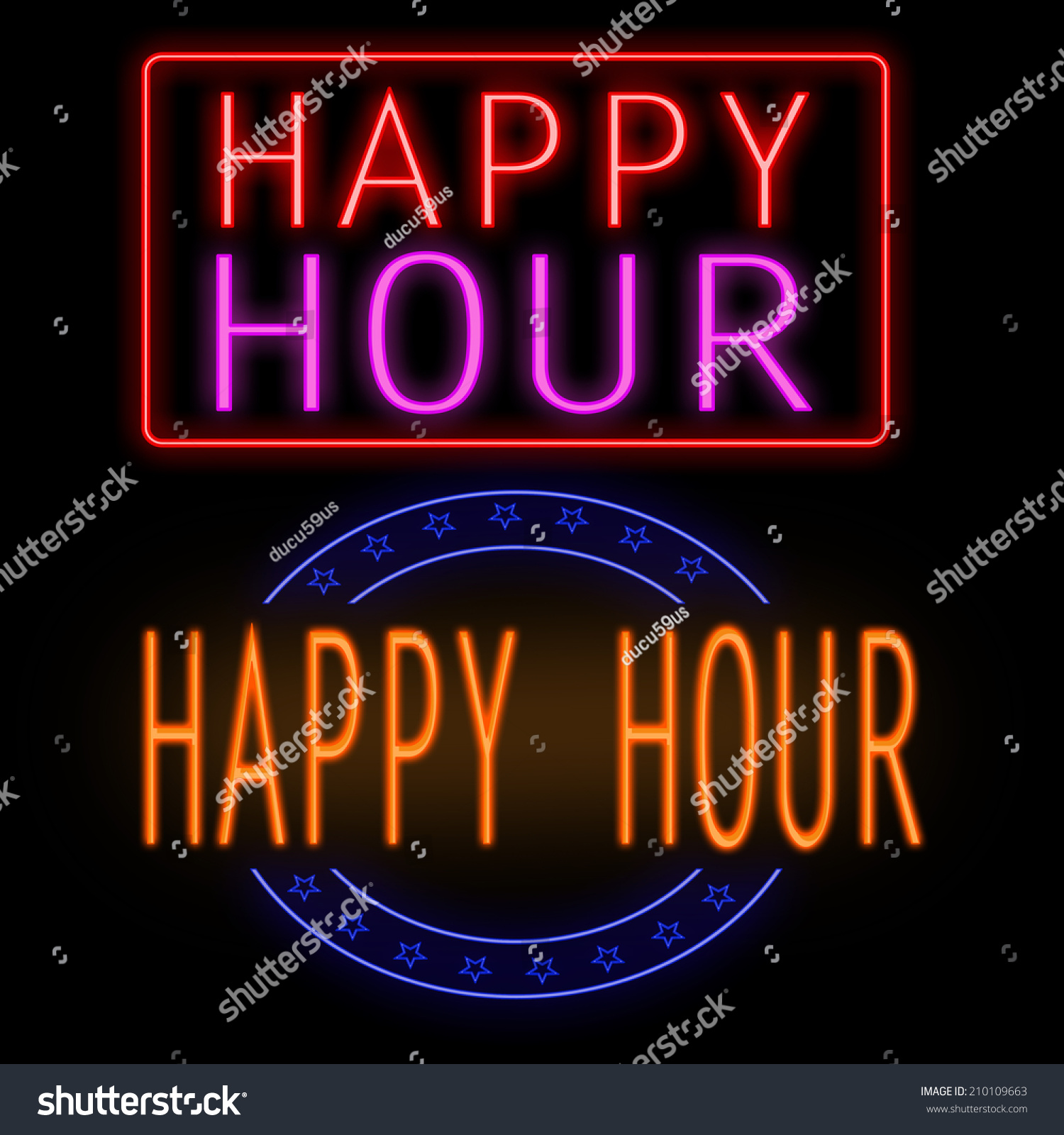 Happy Hour Glowing Neon Sign On Black Background Stock Photo 210109663 ...