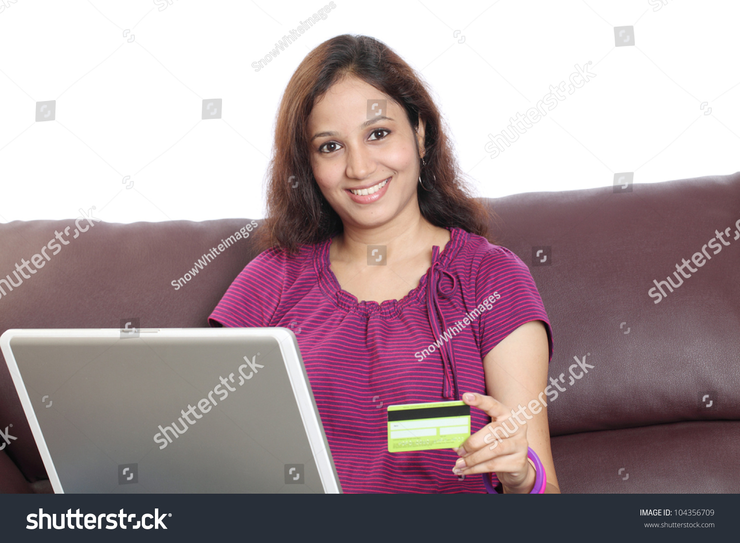 Happy Indian Woman Laptop Credit Card Stock Photo 104356709 | Shutterstock