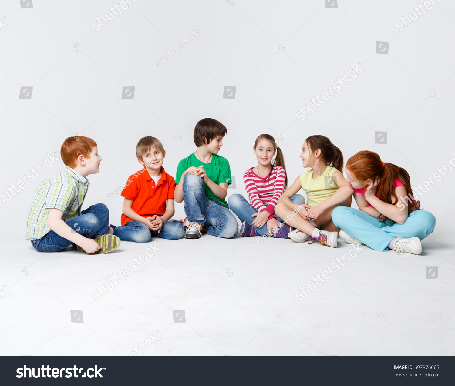 Happy Kids Group Children Sit On Stock Photo Edit Now 697376665