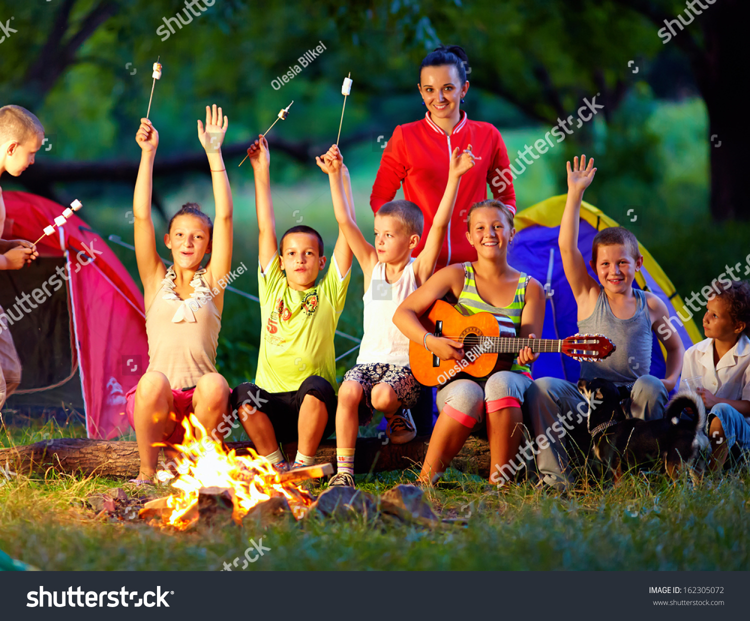 Happy Kids Singing Songs Around Camp Stock Photo (Edit Now) 162305072