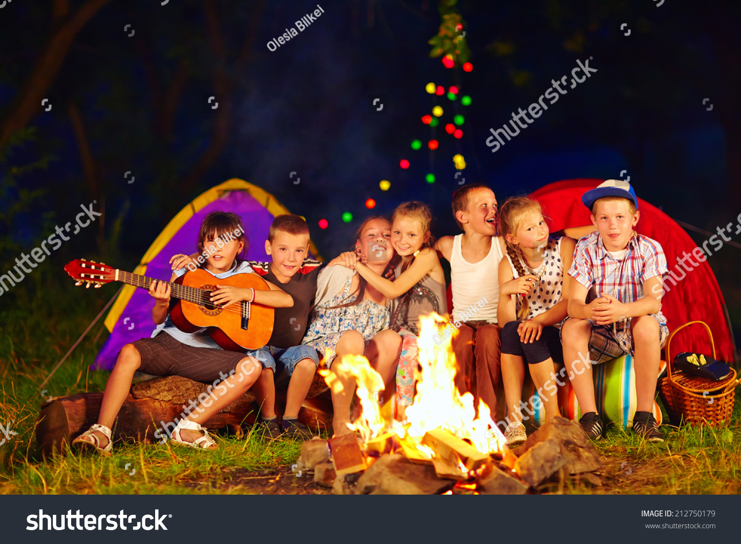 Happy Kids Singing Songs Around Camp Stock Photo (Edit Now) 212750179