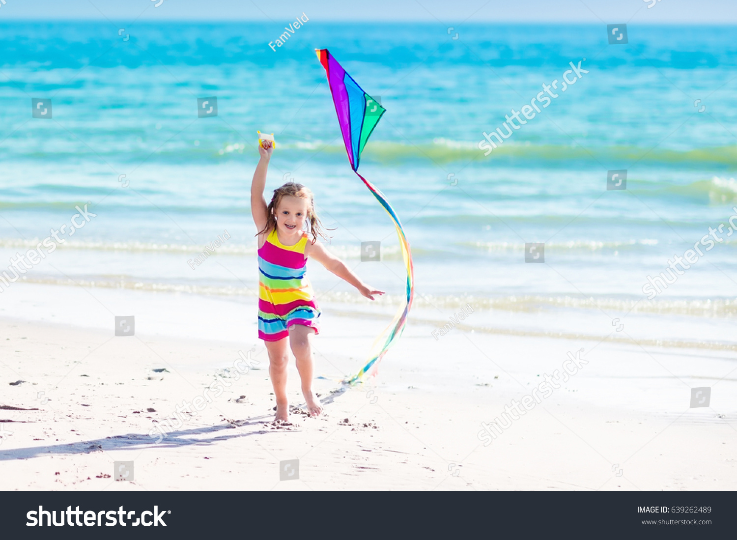 Happy Laughing Little Girl Flying Colorful Stock Photo 639262489 ...