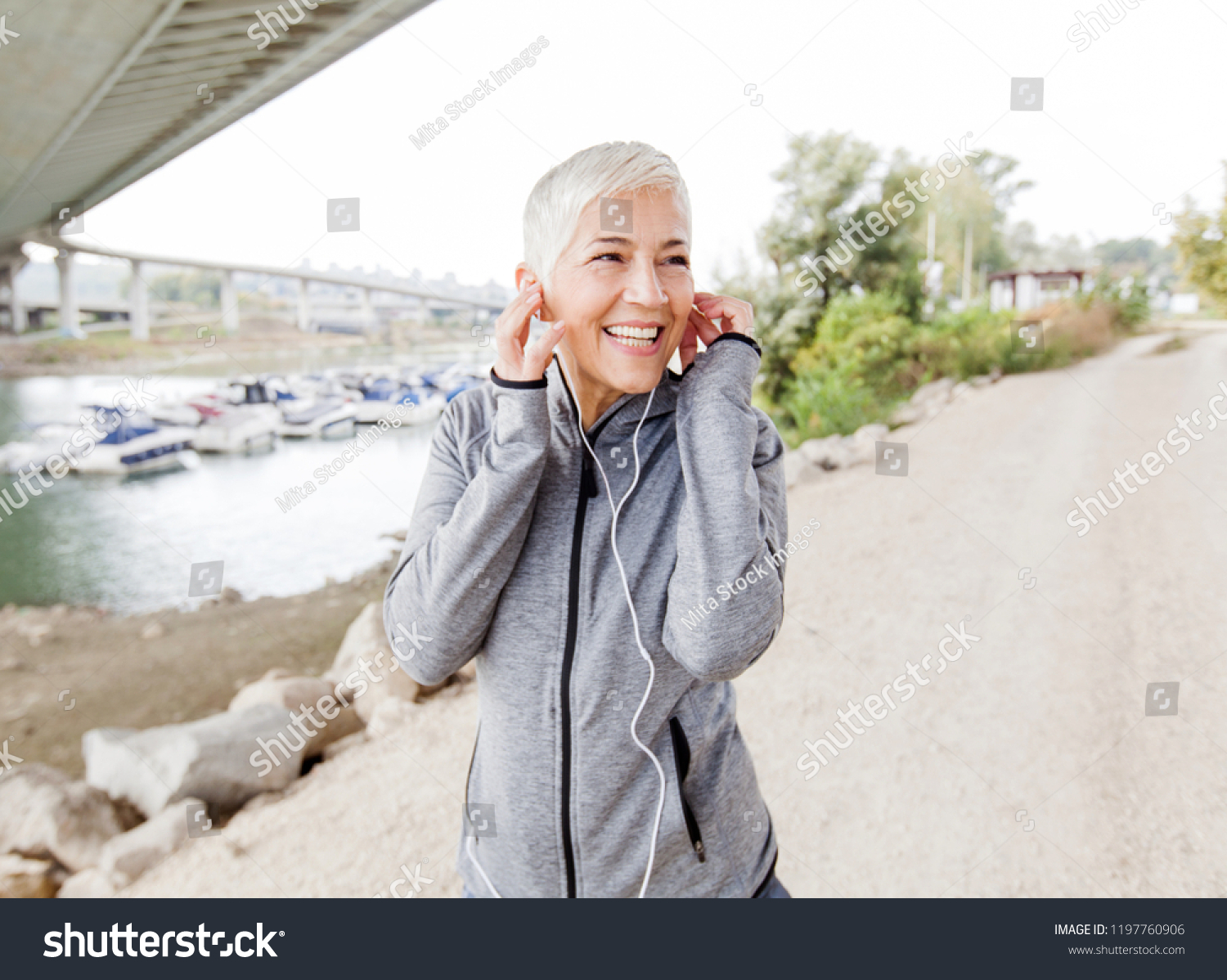 Happy Mature Woman Relax Listening Music Stock Photo Edit Now