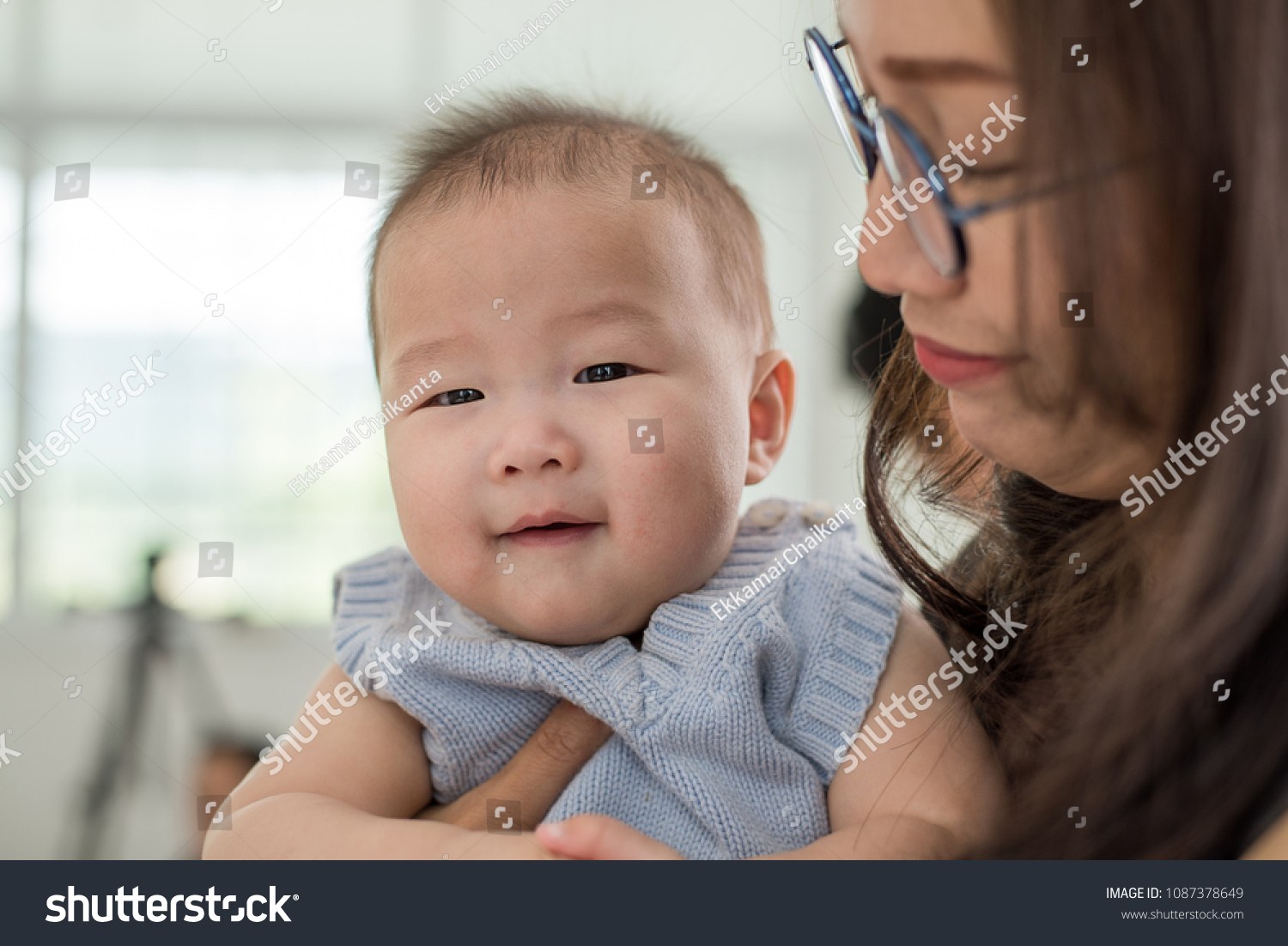 Happy Mom Holding Cute Baby Asian Stock Photo Edit Now 1087378649