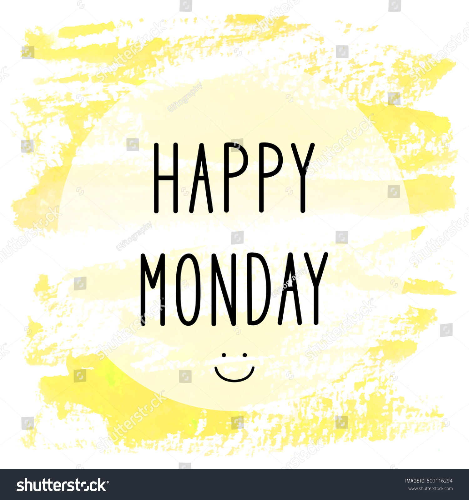 Happy Monday Text On Yellow Watercolor Stock Illustration 509116294