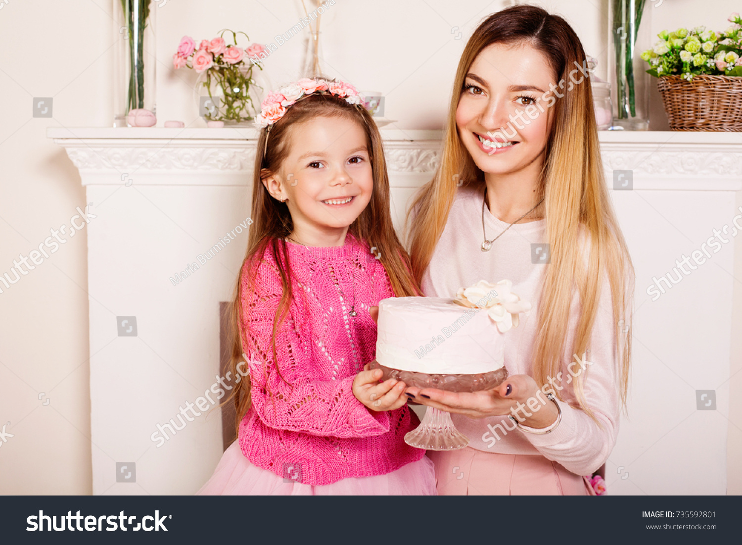 Happy Mother Daughter Birthday Cake Pink Stock Photo Edit Now 735592801