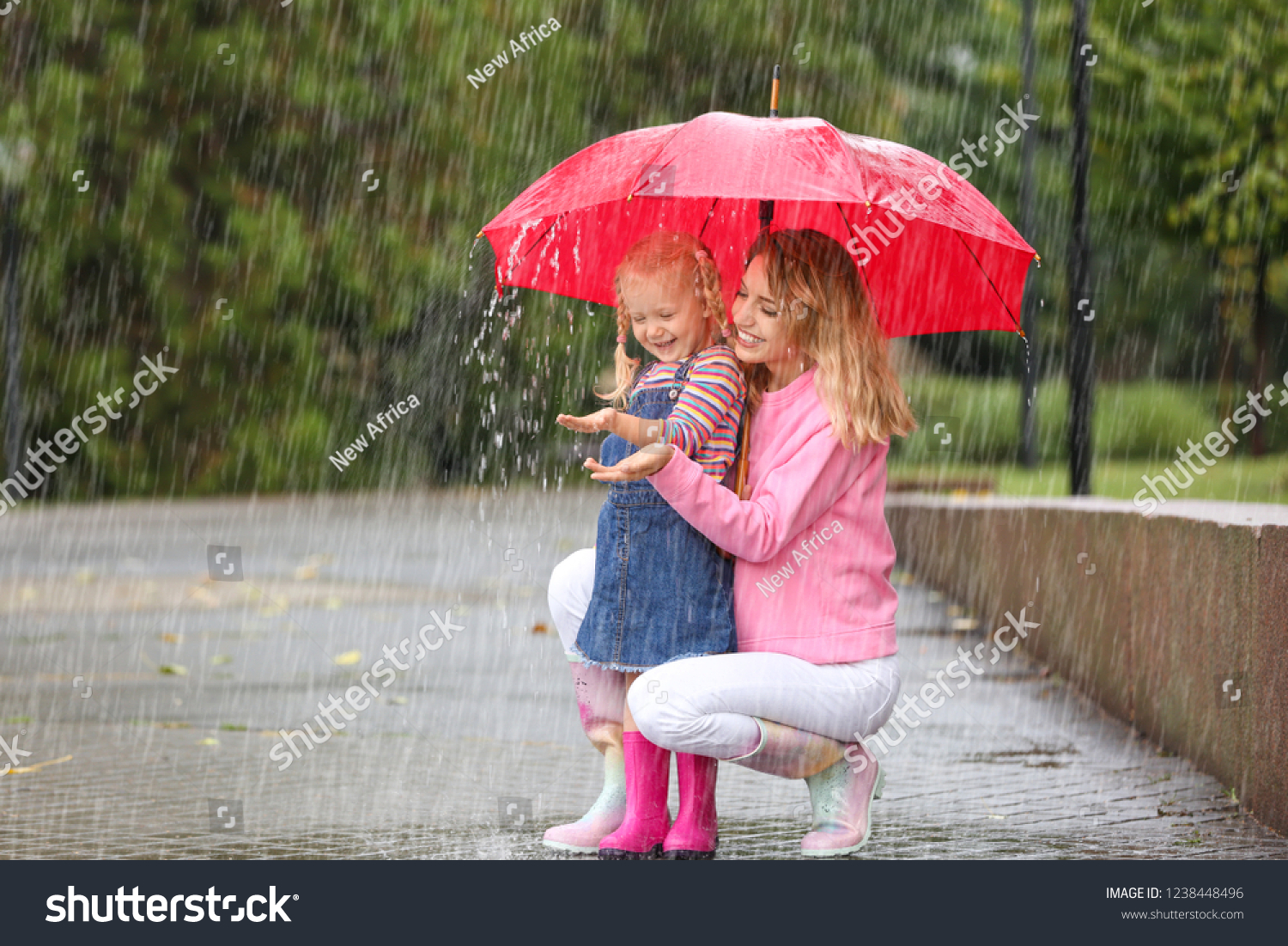 Happy Mother Daughter Red Umbrella Park Stock Photo (Edit Now) 1238448496