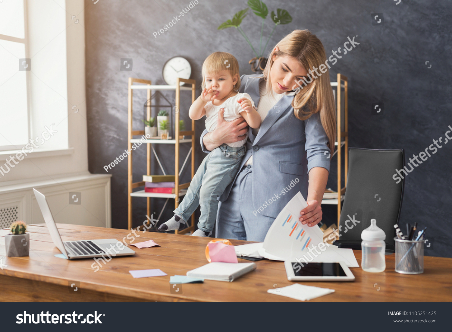 Happy Mother Working Office Her Baby Stock Photo (Edit Now) 1105251425