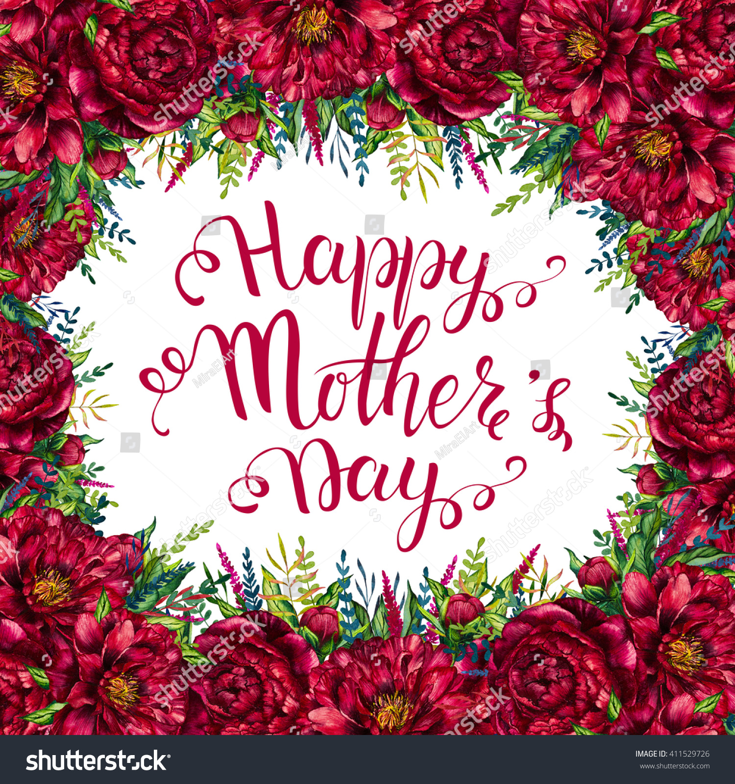 Happy Mothers Day Card Flower Lettering Stock Illustration 411529726 ...