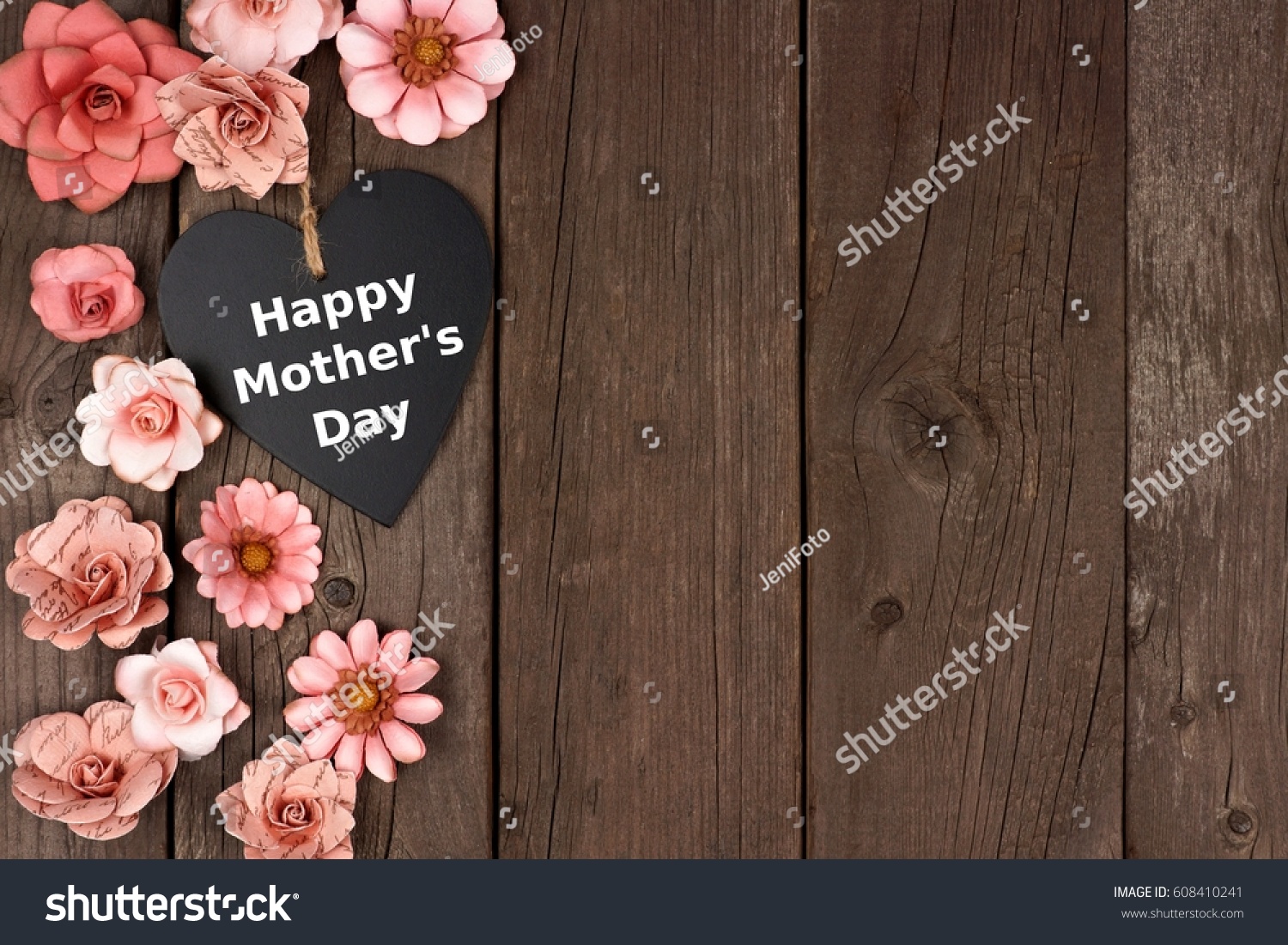 Happy Mothers Day Chalkboard Heart Rustic Stock Photo 608410241