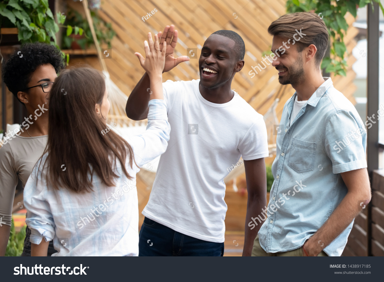 Happy Multiracial Young People Hang Out Stock Photo 1438917185 ...