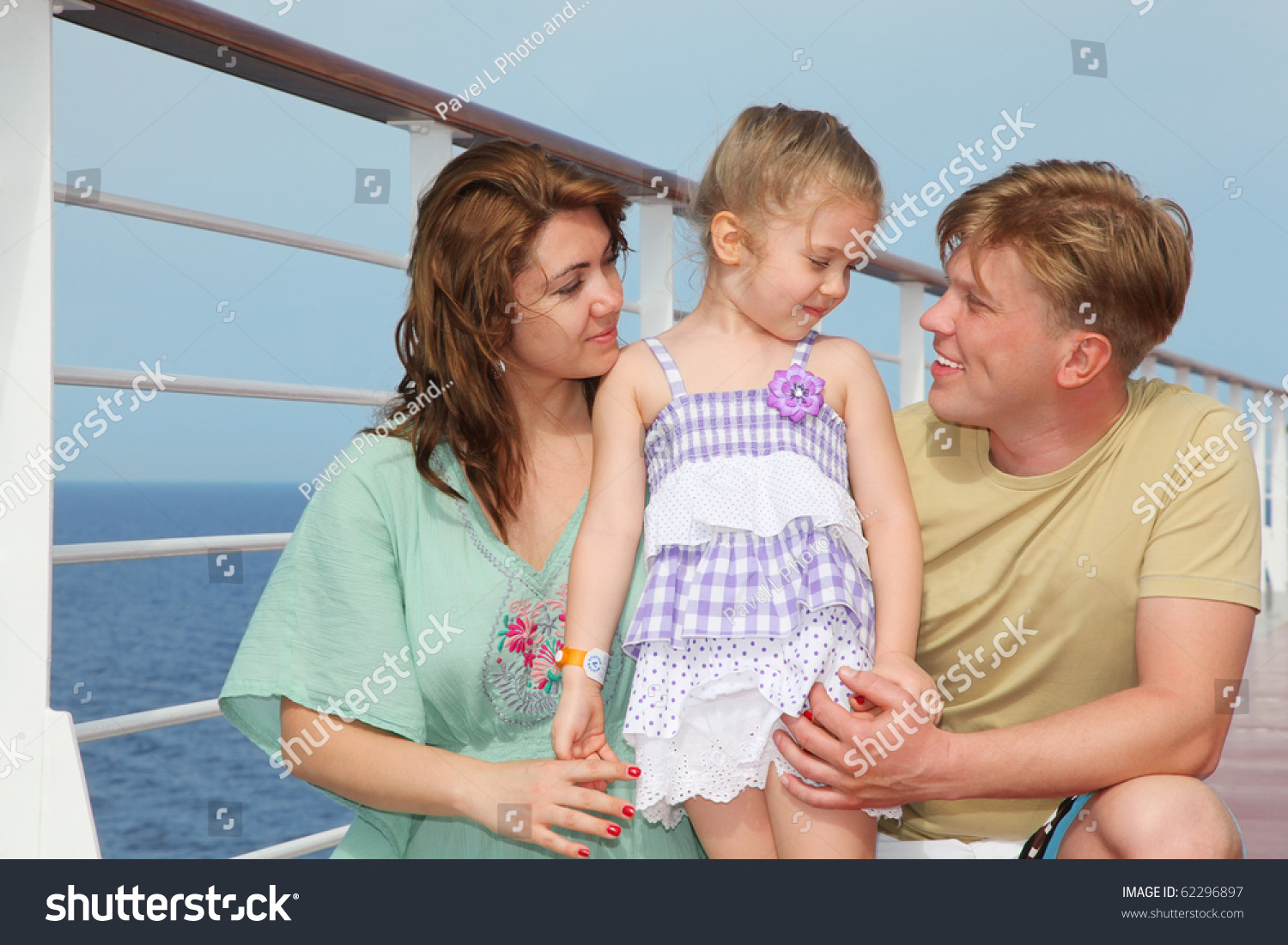 Happy Parents Small Daughter Enjoy Sea Stock Photo (Edit Now) 62296897
