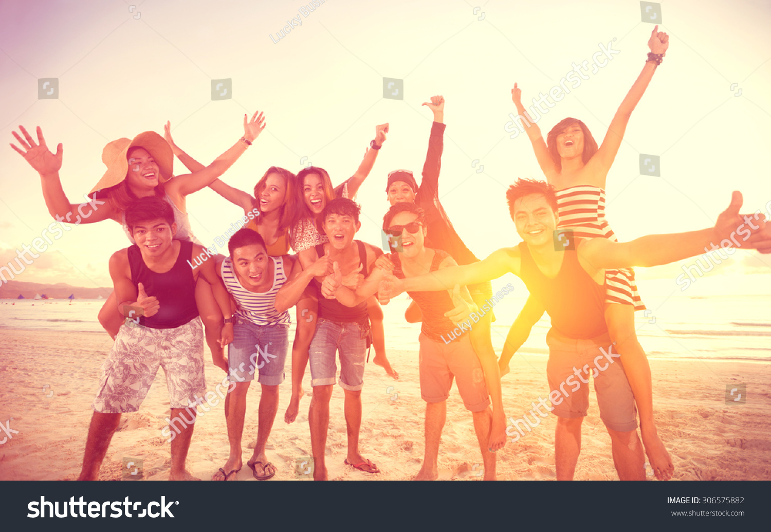 Happy People On Beach, Summer, Holidays, Vacation, Stock Photo ...
