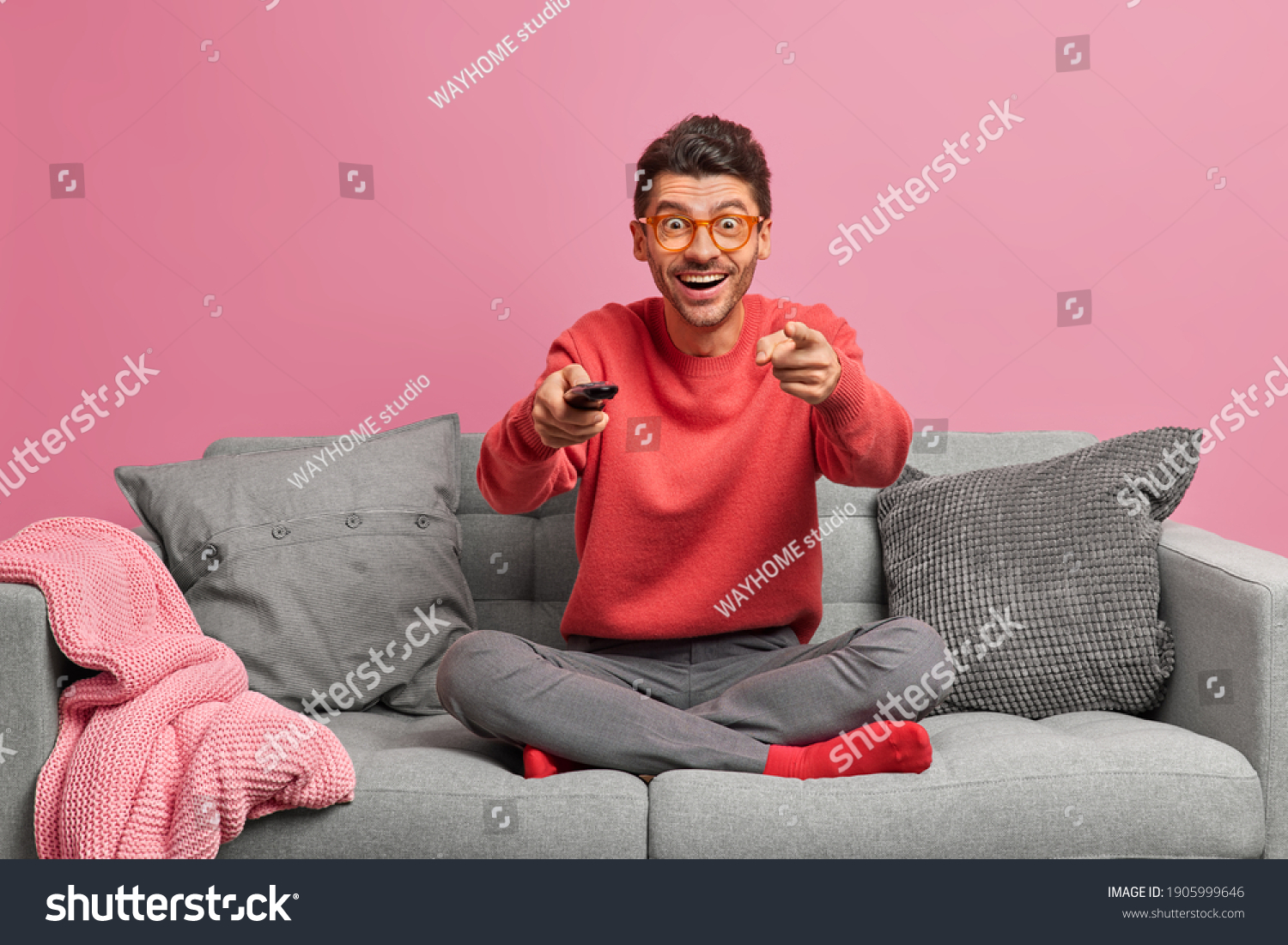 Happy Positive Young Man Watches Something Stock Photo 1905999646 ...