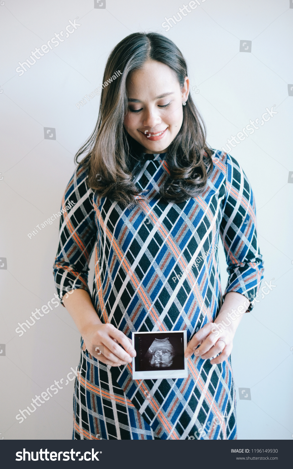 Happy Pregnant Belly Xray Ultrasound Scan Stock Photo 1196149930