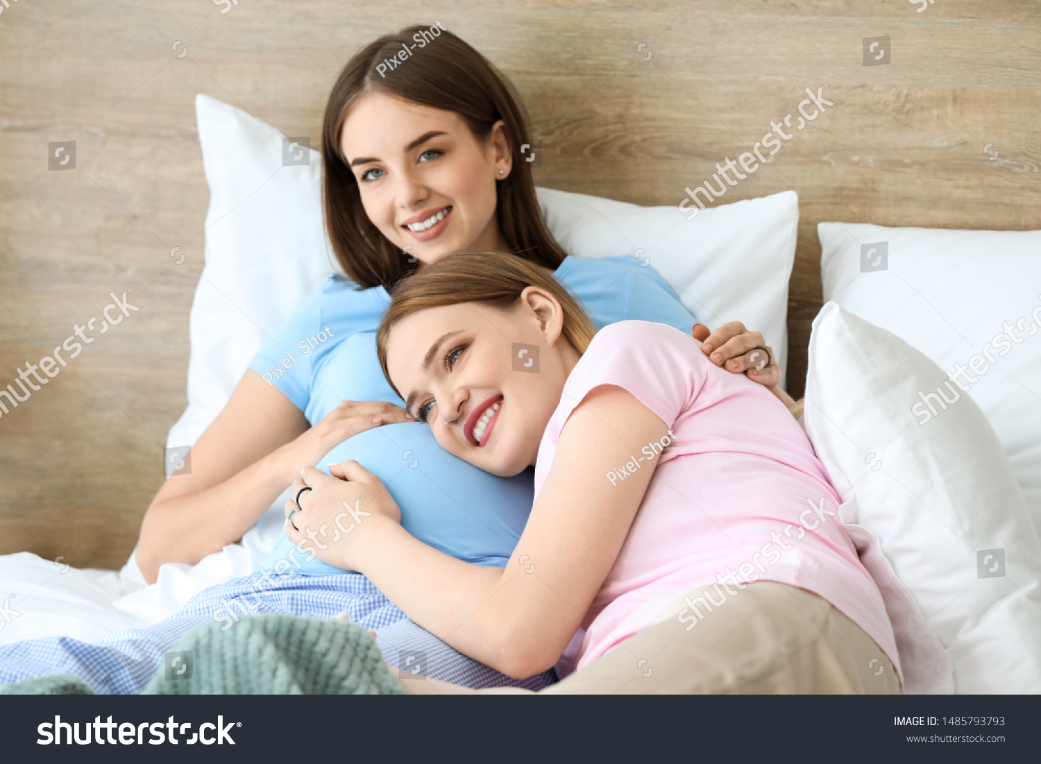 Happy Pregnant Lesbian Couple Bedroom Stock Photo 1485793793 | Shutterstock