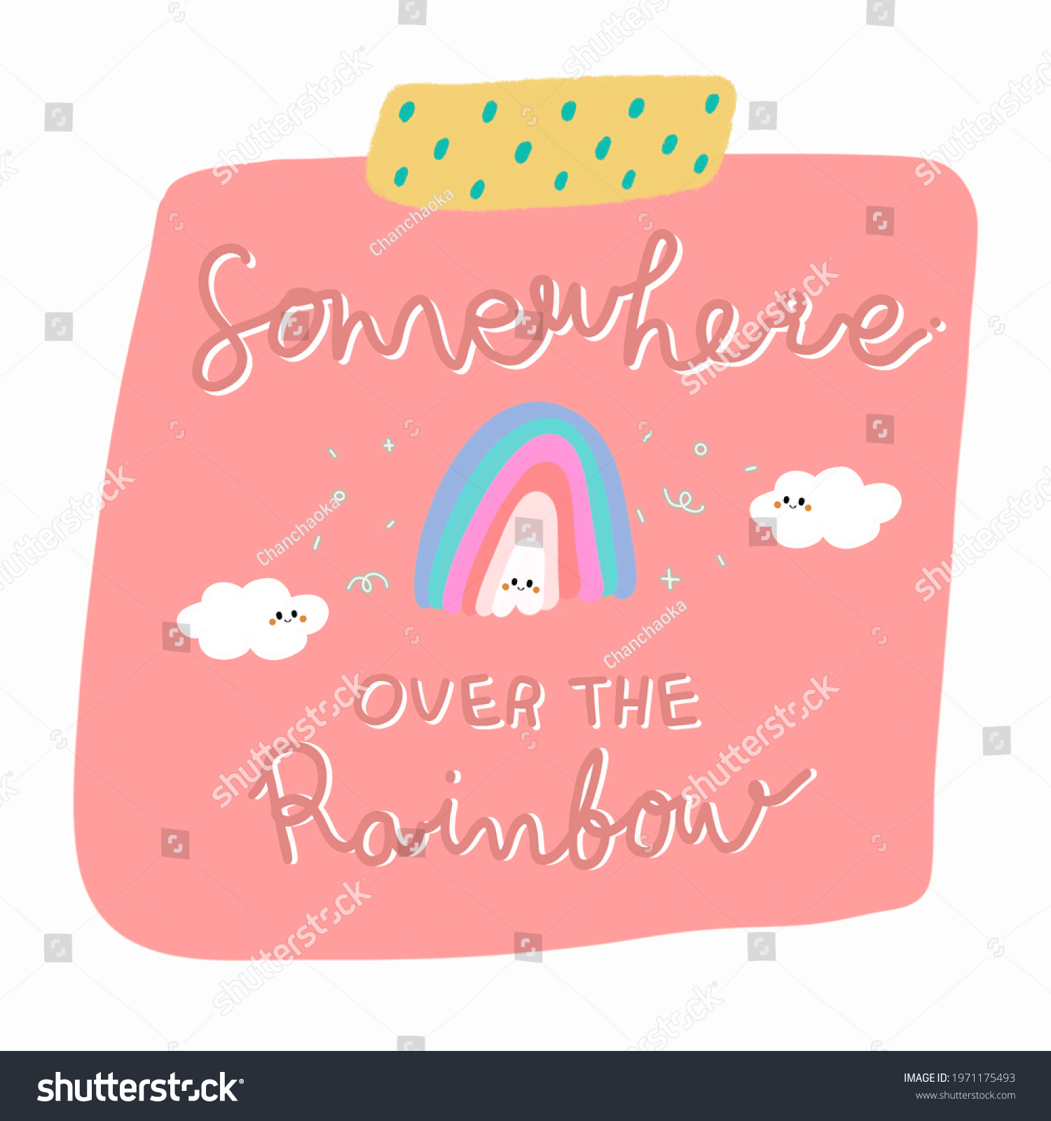 Happy Rainbow Calligraphy Quotation Hand Drawn Stock Illustration