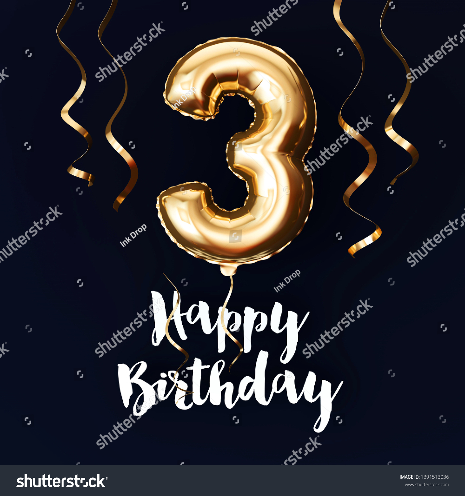 Happy 3rd Birthday Gold Foil Balloon Stock Illustration 1391513036 ...