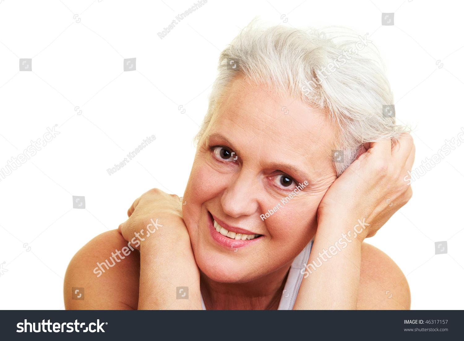 Happy Senior Woman Smiling Into The Camera Stock Photo 46317157 ...